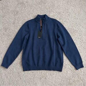 Marled Navy Blue Knit Quarter Zip Sweater Mens S